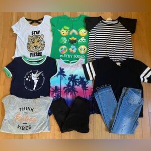 Bundle/ Lot Girls Size 7 & 8 Medium Various Brands 7 Shirts, 1 Jeans, 1 Legging